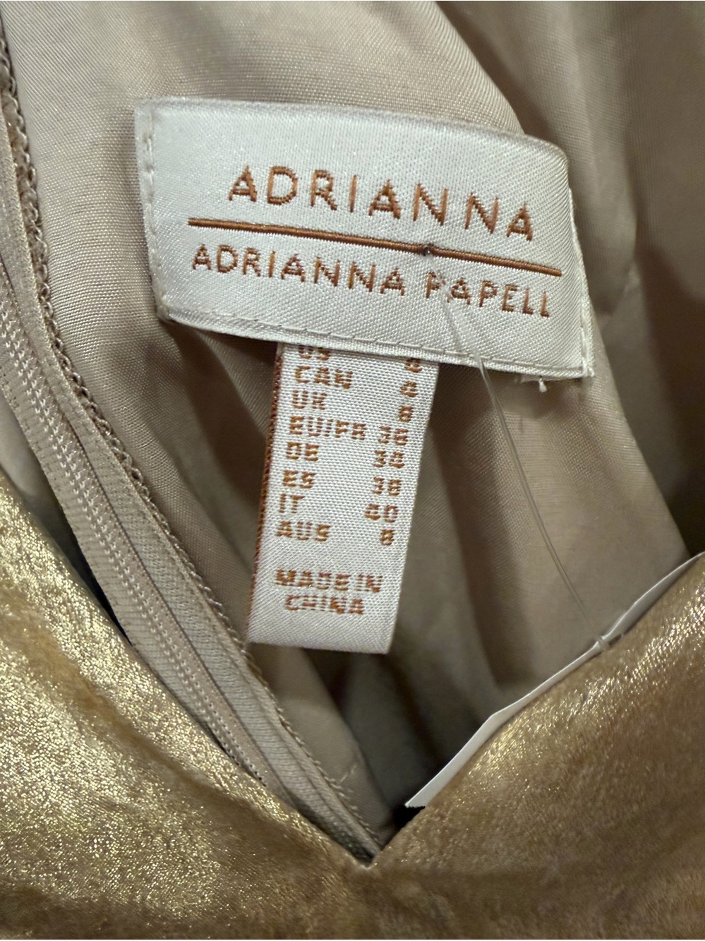 Adrianna Papell Gold Foil Draped Midi Cocktail Dress Size 4 NEW - Picture 5 of 12